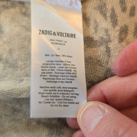 Zadig & Voltaire Cardigan Women's O/S Gray Cream Linen Animal Print Boho Chic - Picture 6 of 7